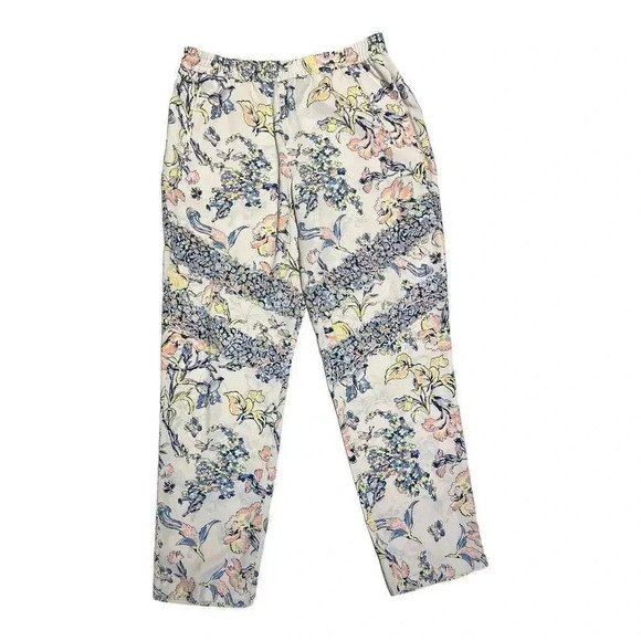 BCBGMAXAZRIA Ryen Floral Print Elastic Waist Pull-On‎ Crepe Women’s Pants Size L - Picture 1 of 8